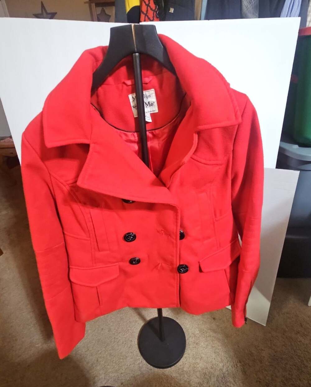 Maralyn & Me Peacoat Size XL Red Wool Blend Double Breasted Jacket